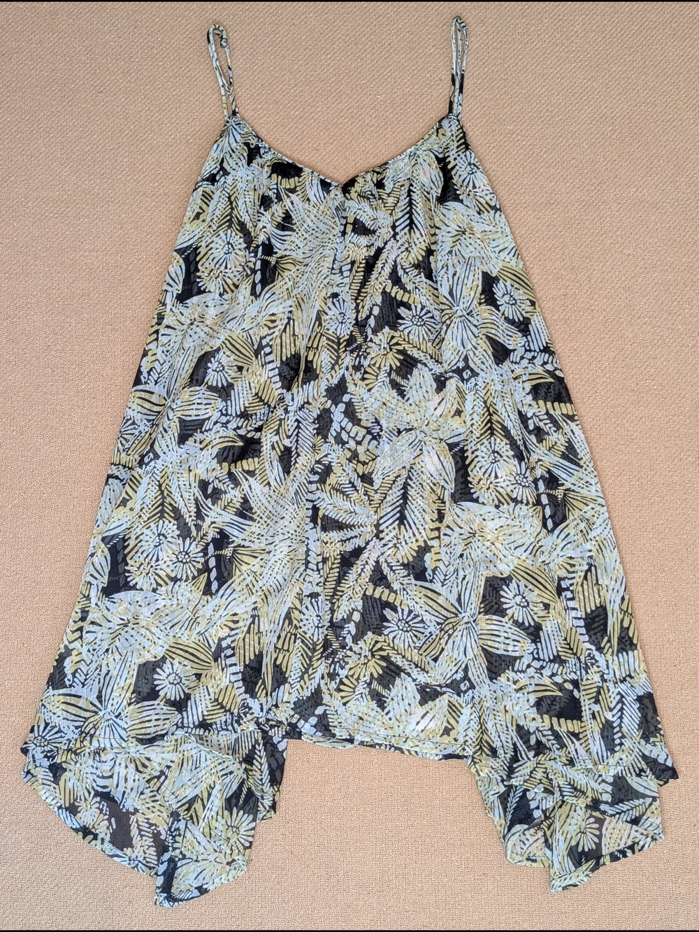 Volcom Tropical Botanical Patterned Uneven Hemline Sleeveless Summer Mini Dress